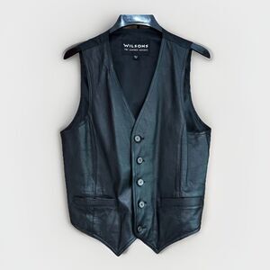 Wilsons Leather Vest Men’s Size Medium Black Vintage Moto Motorcycle Biker 90s